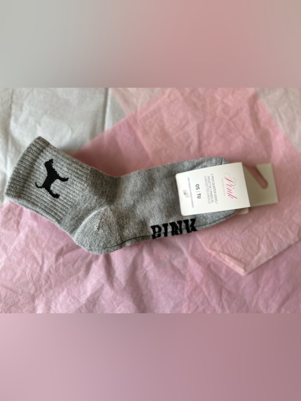 PINK DBL Pack— Grey and Pink Crew Socks with Dog Logo